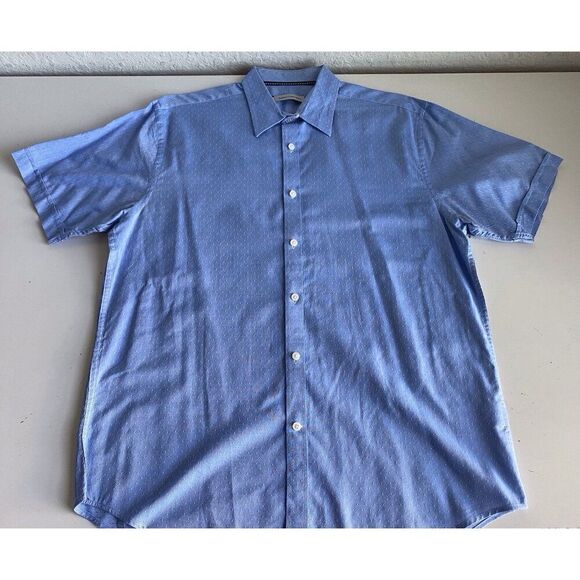 James Campbell Blue White Pattern Short Sleeve Button Shirt Men’s Sz L - Picture 1 of 13